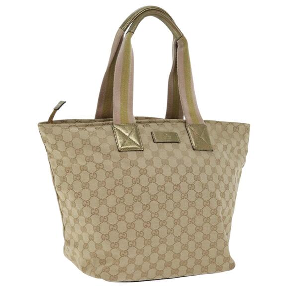 GUCCI GG Canvas Sherry Line Tote Bag Gold Pink Silver - Picture 1 of 16